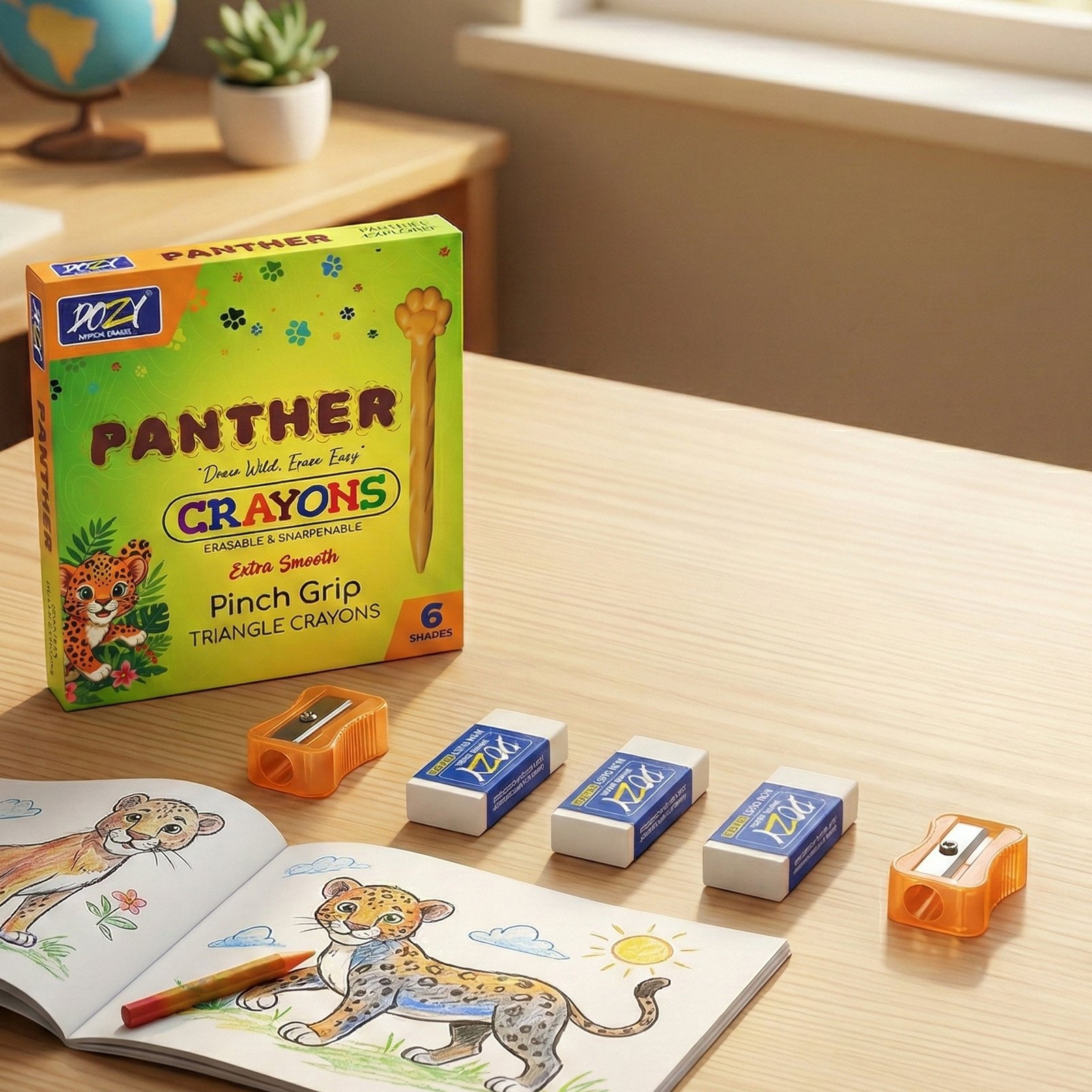 Dozy Panther 6-Shade Crayon & Stationery Combo Pack