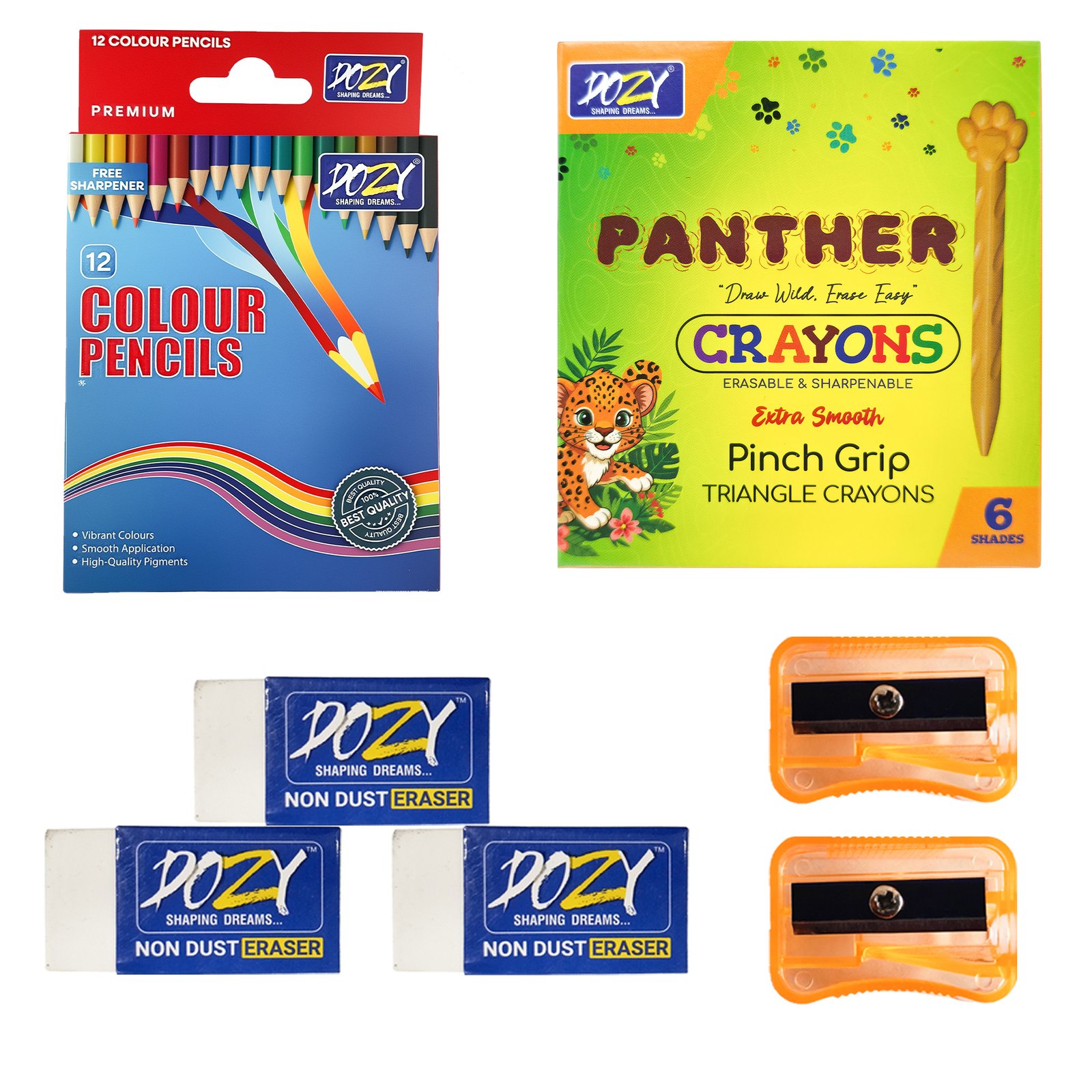 Dozy Ultimate Artist Combo – 12 Color Pencils, 6 Triangle Crayons & 5 Accessories