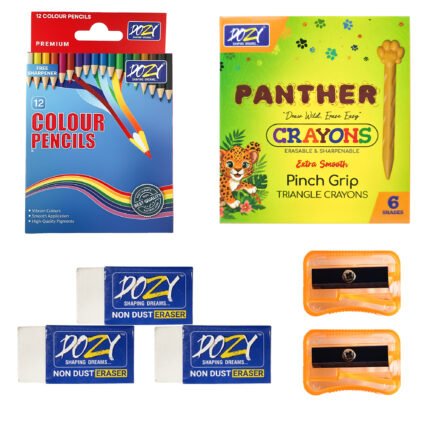 Dozy Ultimate Artist Combo – 12 Color Pencils, 6 Triangle Crayons & 5 Accessories